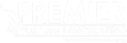 Logo for Premier Turf and Landscaping featuring stylized grass and the tagline "The First Name in Landscaping.